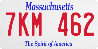 MA license plate 7KM462