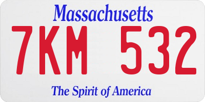 MA license plate 7KM532