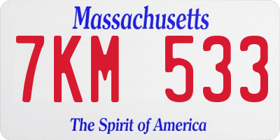 MA license plate 7KM533