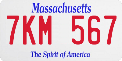 MA license plate 7KM567