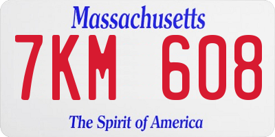 MA license plate 7KM608