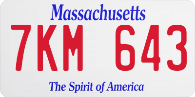 MA license plate 7KM643