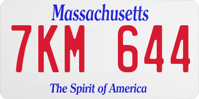 MA license plate 7KM644