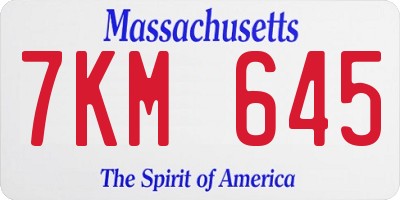 MA license plate 7KM645