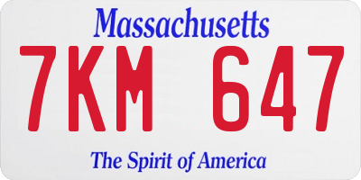 MA license plate 7KM647