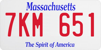 MA license plate 7KM651