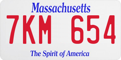MA license plate 7KM654