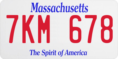 MA license plate 7KM678