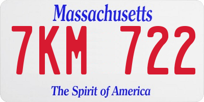 MA license plate 7KM722