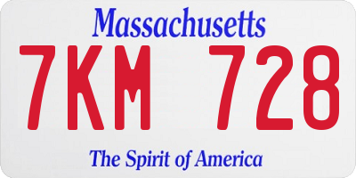 MA license plate 7KM728
