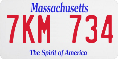 MA license plate 7KM734