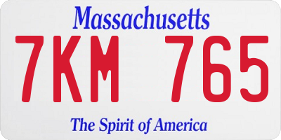MA license plate 7KM765