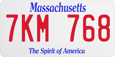 MA license plate 7KM768