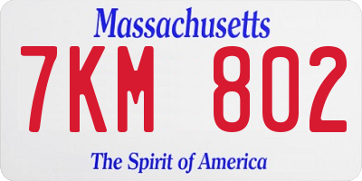 MA license plate 7KM802