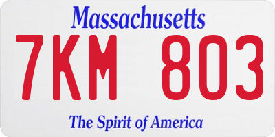 MA license plate 7KM803