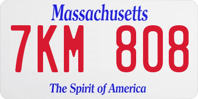 MA license plate 7KM808