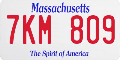 MA license plate 7KM809