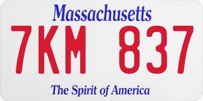 MA license plate 7KM837
