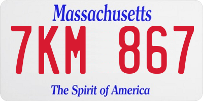MA license plate 7KM867