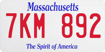 MA license plate 7KM892