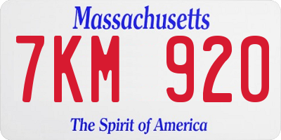 MA license plate 7KM920