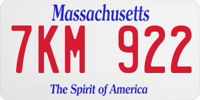 MA license plate 7KM922