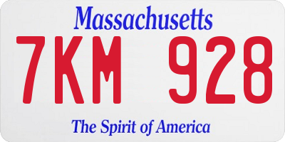 MA license plate 7KM928