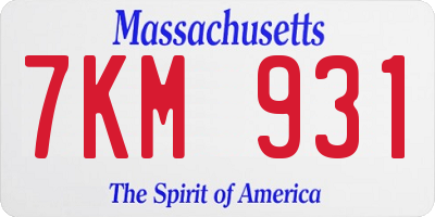 MA license plate 7KM931