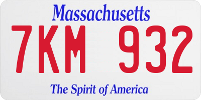MA license plate 7KM932