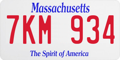 MA license plate 7KM934