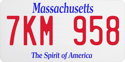 MA license plate 7KM958
