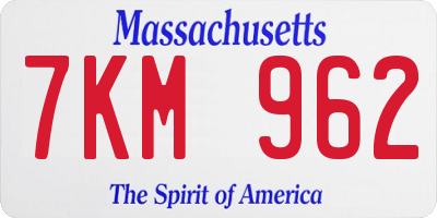 MA license plate 7KM962