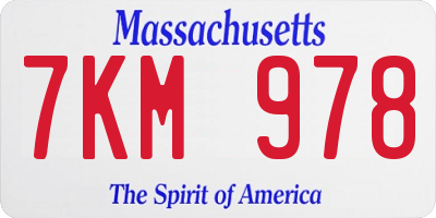 MA license plate 7KM978