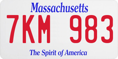 MA license plate 7KM983