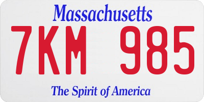 MA license plate 7KM985