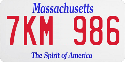 MA license plate 7KM986