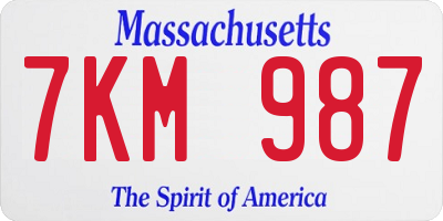 MA license plate 7KM987