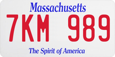 MA license plate 7KM989