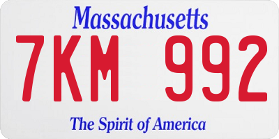 MA license plate 7KM992