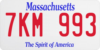 MA license plate 7KM993