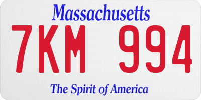 MA license plate 7KM994