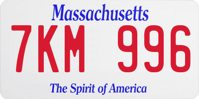 MA license plate 7KM996