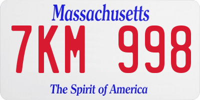 MA license plate 7KM998