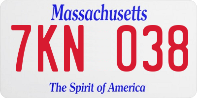 MA license plate 7KN038