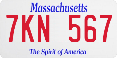 MA license plate 7KN567