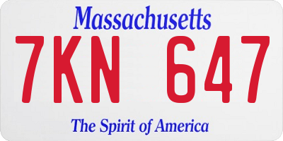 MA license plate 7KN647