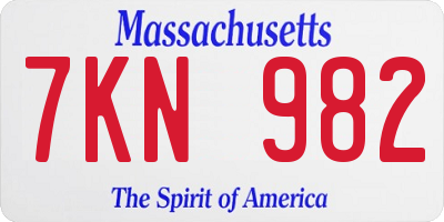 MA license plate 7KN982