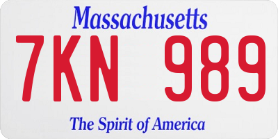 MA license plate 7KN989