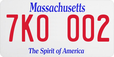 MA license plate 7KO002