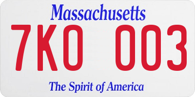 MA license plate 7KO003